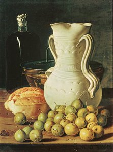 Still Life with bread, greengages and pitcher